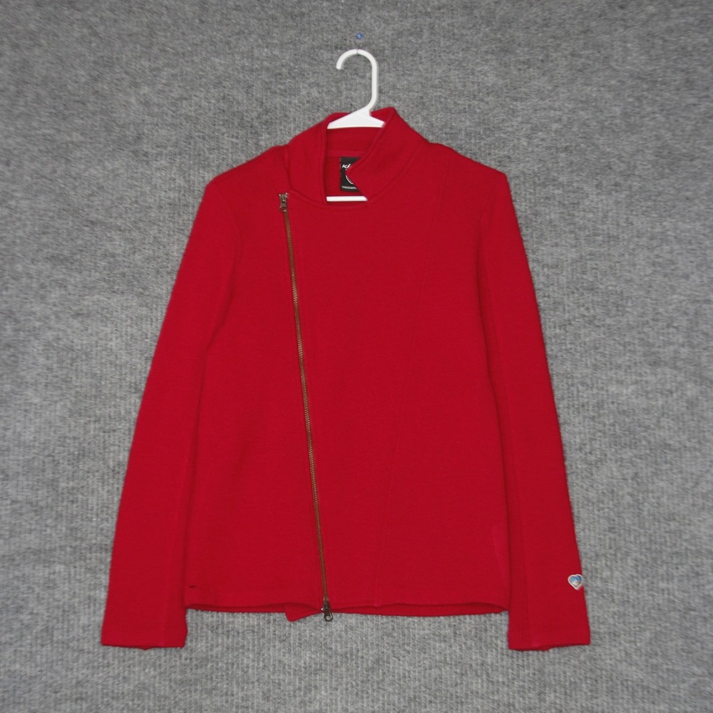 Kuhl‎ Merino Wool Asymmetrical Zip Jacket Women S Red Moto Style Sweater
